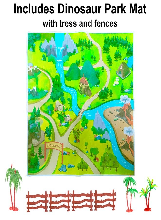 VGRASSP 4 Pcs Dinosaur Play Toy for Kids - Wild Dino Toy Figure Playset with Artificial Trees, Fences and Jungle Mat - Birthday Return Gift for Boys and Girls - Color As Per Stock - Image 2